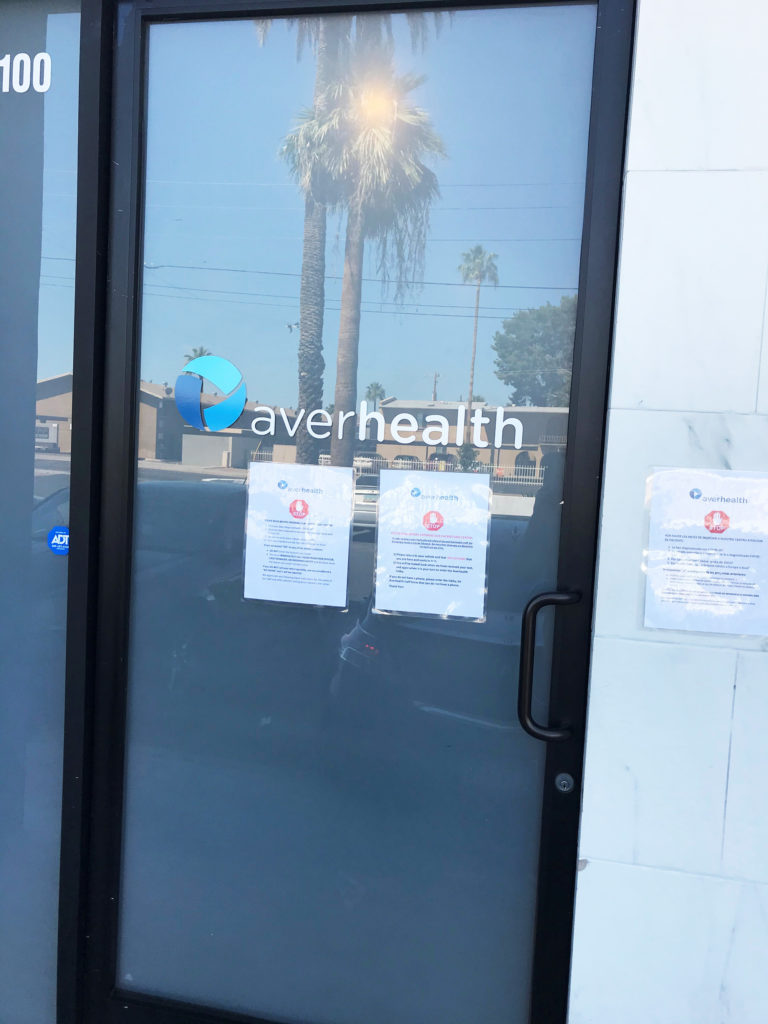 Averhealth patient care center front door during COVID-19